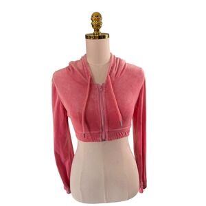 Copper Closet Pink Velour Crop Zip Hoodie Womens S Y2K 2000s Long Sleeve